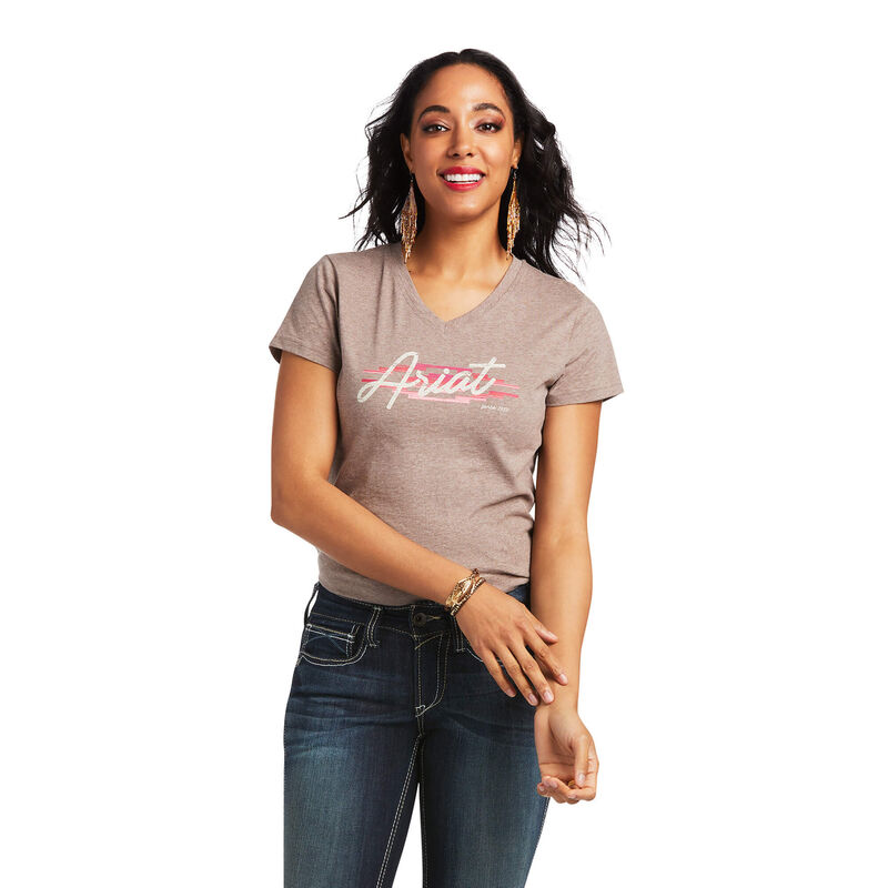 Camisetas Ariat Real Logo Script Classic Fit Kaki Mujer - Chile 869-YPFTSZ